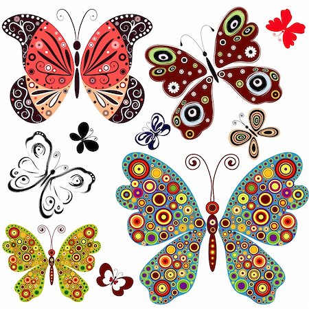 simsearch:400-06640545,k - Set abstract butterflies for design on white (vector) Stock Photo - Budget Royalty-Free & Subscription, Code: 400-04698595