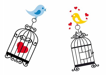 love birds with birdcage and heart, vector background Photographie de stock - Aubaine LD & Abonnement, Code: 400-04698756