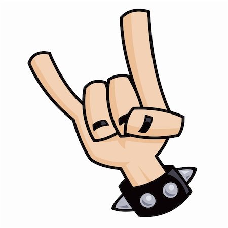 Heavy metal, rock and roll, devil horns hand sign with a black leather studded bracelet. Stock Photo - Budget Royalty-Free & Subscription, Code: 400-04698907
