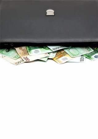 Black briefcase with money on a white background Stock Photo - Budget Royalty-Free & Subscription, Code: 400-04699792