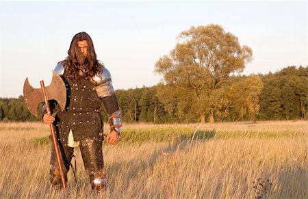 Medieval knight in the field with an axe Stock Photo - Budget Royalty-Free & Subscription, Code: 400-04699969