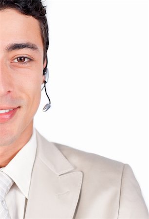 simsearch:400-04119293,k - Self-assured customer service representative using headset against a white background Fotografie stock - Microstock e Abbonamento, Codice: 400-04690858