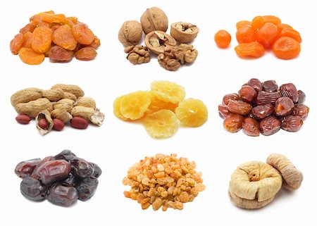 sailorr (artist) - Collection of dried fruits and nuts isolated on white Foto de stock - Super Valor sin royalties y Suscripción, Código: 400-04691135