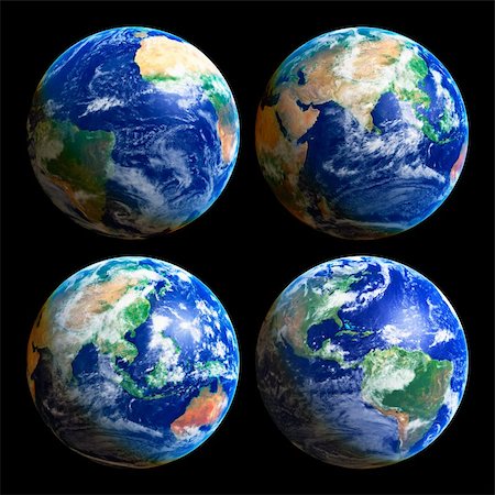 simsearch:400-04390977,k - Four Earth Globes with clouds, high res pictures Foto de stock - Super Valor sin royalties y Suscripción, Código: 400-04691136