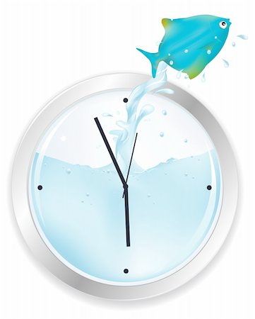 simsearch:400-04689966,k - Blue Fish Jumping From Wall Clock, Isolated On White Photographie de stock - Aubaine LD & Abonnement, Code: 400-04691203