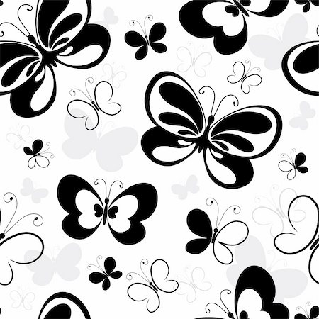 simsearch:400-05890035,k - Seamless white pattern with silhouettes butterflies (vector) Foto de stock - Super Valor sin royalties y Suscripción, Código: 400-04691374