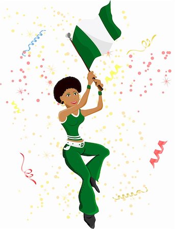 Black Girl Nigeria Soccer Fan with flag. Editable Vector Illustration Stock Photo - Budget Royalty-Free & Subscription, Code: 400-04691512