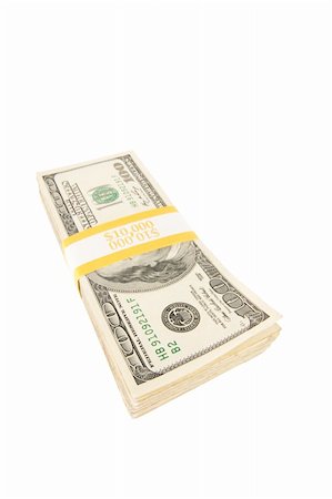 simsearch:400-06390365,k - Stack of Ten Thousand Dollar Pile of One Hundred Dollar Bills Isolated on a White Background. Foto de stock - Super Valor sin royalties y Suscripción, Código: 400-04691584