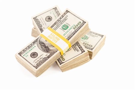 simsearch:400-06390365,k - Stacks of Ten Thousand Dollar Piles of One Hundred Dollar Bills Isolated on a White Background. Foto de stock - Super Valor sin royalties y Suscripción, Código: 400-04691590