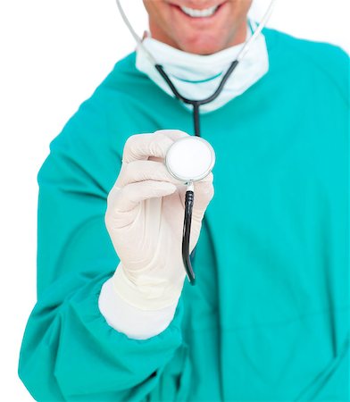 simsearch:400-05192324,k - Close-up of surgeon holding a stethoscope against a white background Stock Photo - Budget Royalty-Free & Subscription, Code: 400-04691685