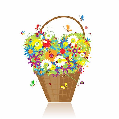 simsearch:400-04691863,k - Basket with flowers for your design Foto de stock - Super Valor sin royalties y Suscripción, Código: 400-04691784