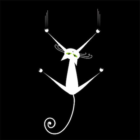 simsearch:400-04256390,k - Relax. White cat silhouette on black for your design Stockbilder - Microstock & Abonnement, Bildnummer: 400-04691795