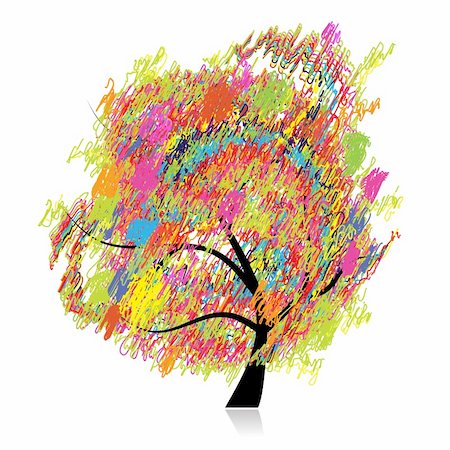 plant drawing decor - Colorful art tree, pencil sketch drawing Stock Photo - Budget Royalty-Free & Subscription, Code: 400-04691824