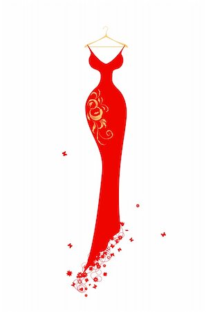 flower design in dresses with illustration dresses - Evening dress red on hangers Stock Photo - Budget Royalty-Free & Subscription, Code: 400-04691884