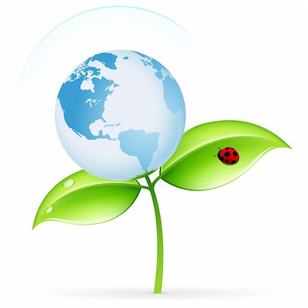 drawing on environment pollution - Green ecology icon with leaves and globe for your design Stock Photo - Budget Royalty-Free & Subscription, Code: 400-04692251