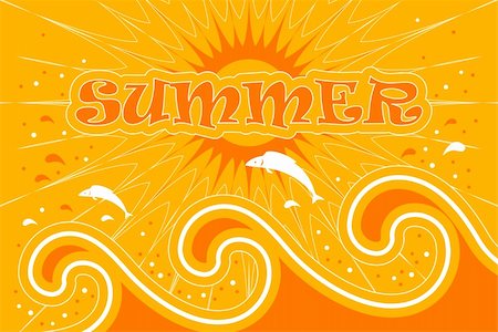 vector summer background with waves, sun and fishes, Adobe Illustrator 8 format Stock Photo - Budget Royalty-Free & Subscription, Code: 400-04692381