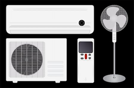 Vector illustration of air conditioning (split system) and fan Stock Photo - Budget Royalty-Free & Subscription, Code: 400-04692424