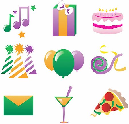 simsearch:400-08012338,k - Nine fun party icons. Vector Illustration easy to edit, also available in other colors. Foto de stock - Super Valor sin royalties y Suscripción, Código: 400-04692454