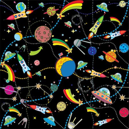 sharpner (artist) - similar black space background with rockets and planets Stockbilder - Microstock & Abonnement, Bildnummer: 400-04692500