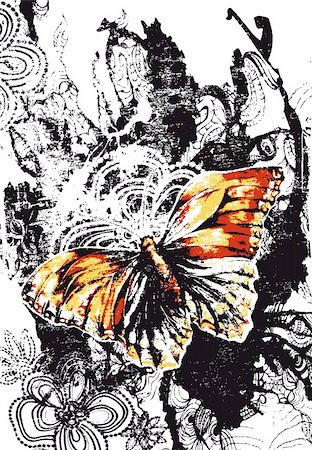 simsearch:400-04692629,k - butterfly with flores background Foto de stock - Super Valor sin royalties y Suscripción, Código: 400-04692589