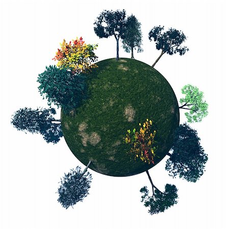 little planet with trees on white background - 3d illustration Stock Photo - Budget Royalty-Free & Subscription, Code: 400-04693057