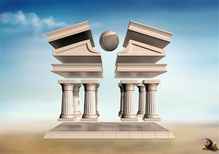 simsearch:400-06478037,k - Original illustration of a deconstructed Greek Temple in a barren landscape Foto de stock - Royalty-Free Super Valor e Assinatura, Número: 400-04693193