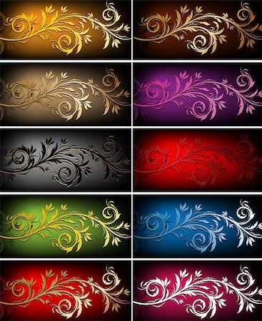 red floral background with black leaves - Vector decorative colorful design backgrounds with floral wave Stock Photo - Budget Royalty-Free & Subscription, Code: 400-04693410