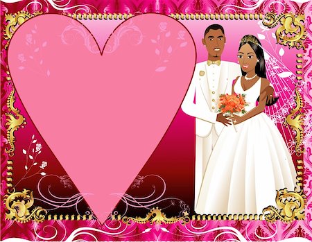 Invitation or template. Vector Illustration of beautiful bride and groom on their wedding day. Wedding Couple 3. Foto de stock - Super Valor sin royalties y Suscripción, Código: 400-04693450