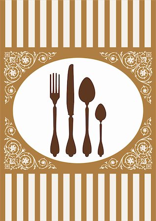 simsearch:400-07421498,k - Place setting with fork, spoon and knife and ornaments. Full scalable vector graphic included Eps v8 and 300 dpi JPG. Photographie de stock - Aubaine LD & Abonnement, Code: 400-04693452