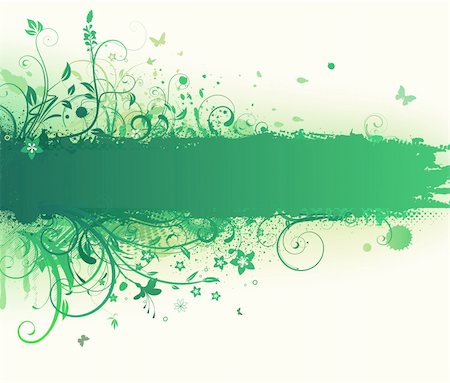 simsearch:400-04142167,k - Vector illustration of  funky Grunge futuristic background with green floral Decorative banner Fotografie stock - Microstock e Abbonamento, Codice: 400-04693504