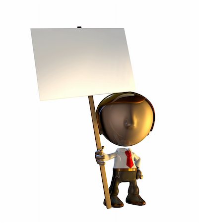 simsearch:400-08786732,k - 3d business man character mascot standing holding a sign placard on a pole. Foto de stock - Super Valor sin royalties y Suscripción, Código: 400-04693512