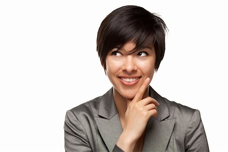 Pretty Smiling Multiethnic Young Adult Woman with Eyes Up and Over Isolated on a White Background. Stock Photo - Budget Royalty-Free & Subscription, Code: 400-04693553