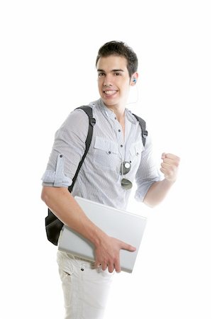 simsearch:400-04704759,k - Happy student positive gesture with laptop computer isolated on white Stock Photo - Budget Royalty-Free & Subscription, Code: 400-04704759