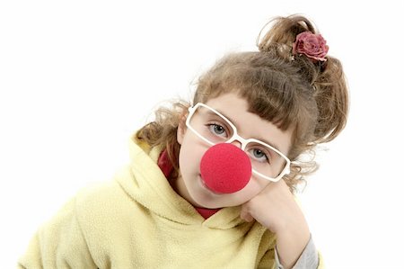 simsearch:673-02139834,k - sad clown nose little girl with big glasses posing portrait on white Stock Photo - Budget Royalty-Free & Subscription, Code: 400-04704886