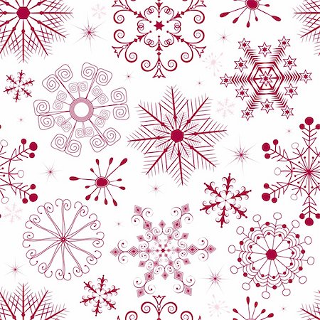 simsearch:400-04709734,k - Seamless white christmas pattern with red and pink snowflakes (vector) Stock Photo - Budget Royalty-Free & Subscription, Code: 400-04705155