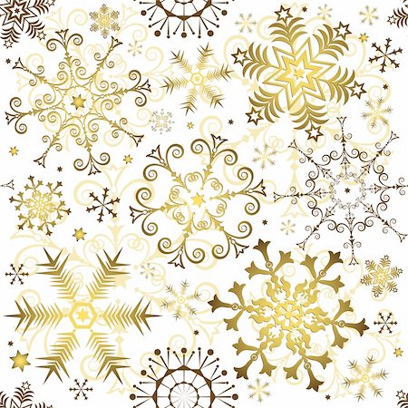 simsearch:400-04709734,k - Seamless white christmas pattern with golden snowflakes (vector) Stock Photo - Budget Royalty-Free & Subscription, Code: 400-04705200