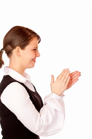 Attractive businesswoman claps with hands. Isolated on white background. Stock Photo - Budget Royalty-Free & Subscription, Code: 400-04705422