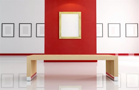 art gallery with old gold empty frame -rendering Stock Photo - Budget Royalty-Free & Subscription, Code: 400-04705633