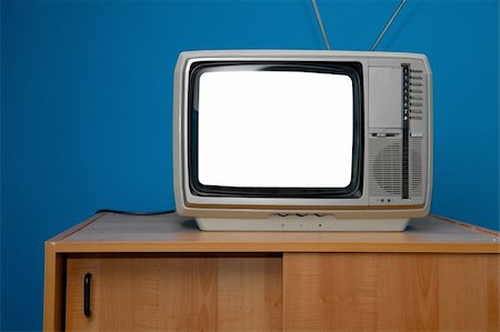 Vintage TV set with blank white screen Stock Photo - Budget Royalty-Free & Subscription, Code: 400-04705868