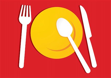 dining table plate dressing with picture - yellow plate on red background - vector illustration Foto de stock - Super Valor sin royalties y Suscripción, Código: 400-04705889