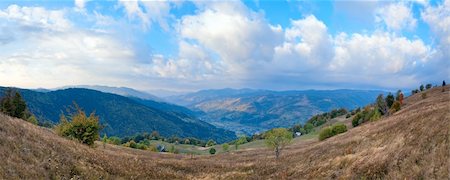 simsearch:400-04306537,k - Beautiful autumn mountain and small village in valley (Carpathian. Ukraine). Three shots stitch image. Stock Photo - Budget Royalty-Free & Subscription, Code: 400-04705913