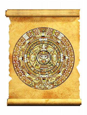 Maya calendar on ancient parchment - over white Stock Photo - Budget Royalty-Free & Subscription, Code: 400-04706009