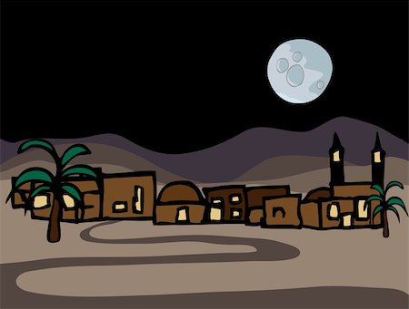 A small near east desert town with full moon at night Stock Photo - Budget Royalty-Free & Subscription, Code: 400-04706020
