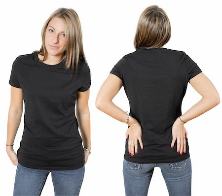 simsearch:400-07748288,k - Young beautiful female wearing blank black shirt, front and back. Ready for your design or logo. Stock Photo - Budget Royalty-Free & Subscription, Code: 400-04706057