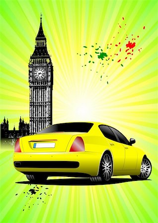 simsearch:400-04112529,k - London Poster  with yellow car image. Vector illustration Photographie de stock - Aubaine LD & Abonnement, Code: 400-04706362