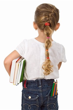 simsearch:400-04131892,k - Little girl going back to school with lots of pencils and books - isolated Stockbilder - Microstock & Abonnement, Bildnummer: 400-04706448
