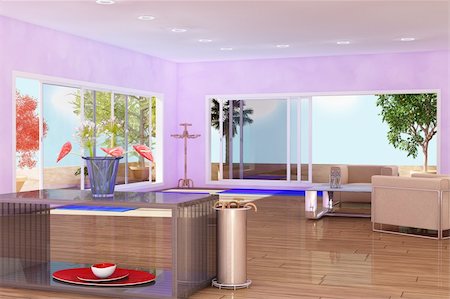 simsearch:6113-07730800,k - Interior of an apartment with terrace, plants and trees Foto de stock - Super Valor sin royalties y Suscripción, Código: 400-04706453