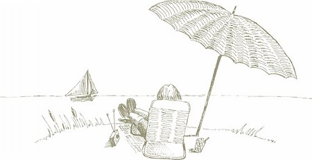 Pen and ink style illustration of a man relaxing by the beach. Foto de stock - Super Valor sin royalties y Suscripción, Código: 400-04706749
