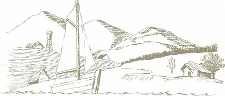 Pen and ink style illustration of a sailboat. Foto de stock - Super Valor sin royalties y Suscripción, Código: 400-04706751