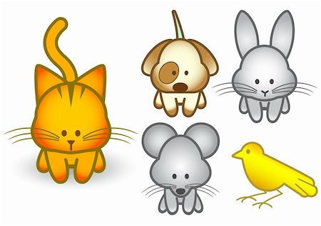 Vector illustration set of different pet animals. All vector objects and details are isolated and grouped. Colors and transparent background are easy to adjust. Photographie de stock - Aubaine LD & Abonnement, Code: 400-04706973